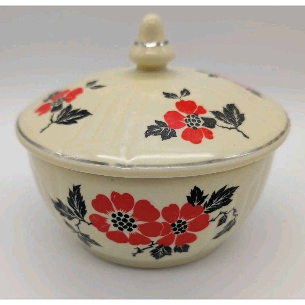 Hall's China Red Poppy Grease Jar With Lid Vintage 5 Inches Tall Vintage